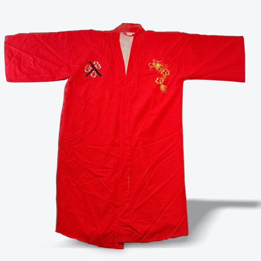 Vintage Japan Red Embroidered Gold Dragon Kimono Robe Loungewear Made in Japan